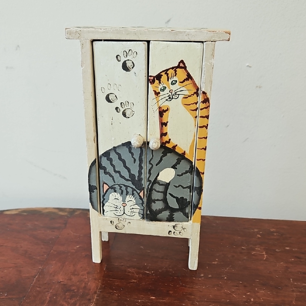 Minature Doll House Painted Tabby Cat Cabinet Or Wardrobe
